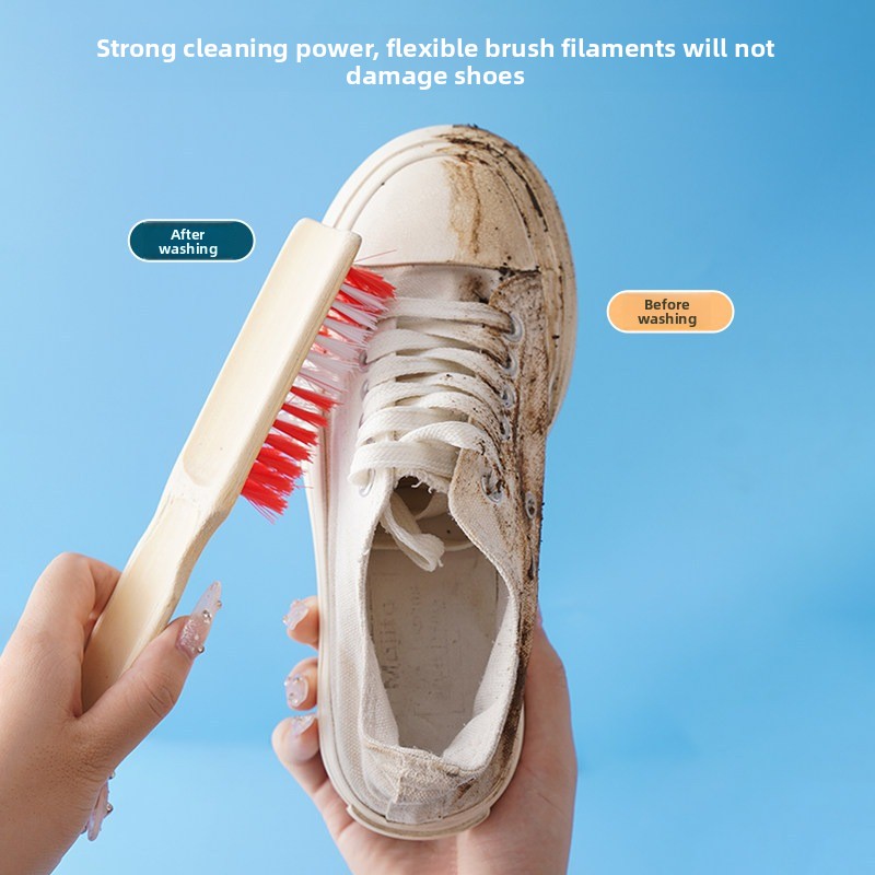 Shoe Cleaning Brush - แปรงทำความสะอาดรองเท้าด้ามยาวไม้ไผ่ ขนแปรงแข็ง สำหรับทำความสะอาดพื้นและซักรีด ไม่ทำให้รองเท้าเสียหาย