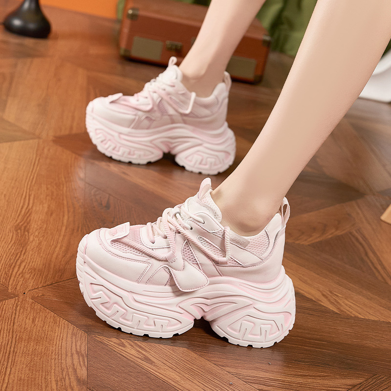 Shoe Brush - รองเท้าเสริมส้นสำหรับผู้หญิง รุ่นใหม่สำหรับฤดูร้อน พื้นหนา รองเท้าผู้หญิงแบบตาข่ายโปร่ง สีสันแบบวินเทจ แต่งลายขาดๆ